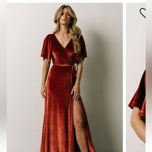 Baltic Born Meghan Velvet Wrap Maxi Dress Size XS NWT Terracotta